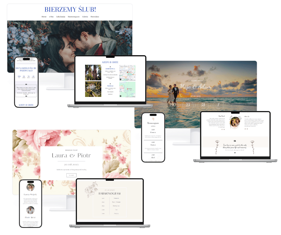 trzy wizualizacje dla strona ślubna
