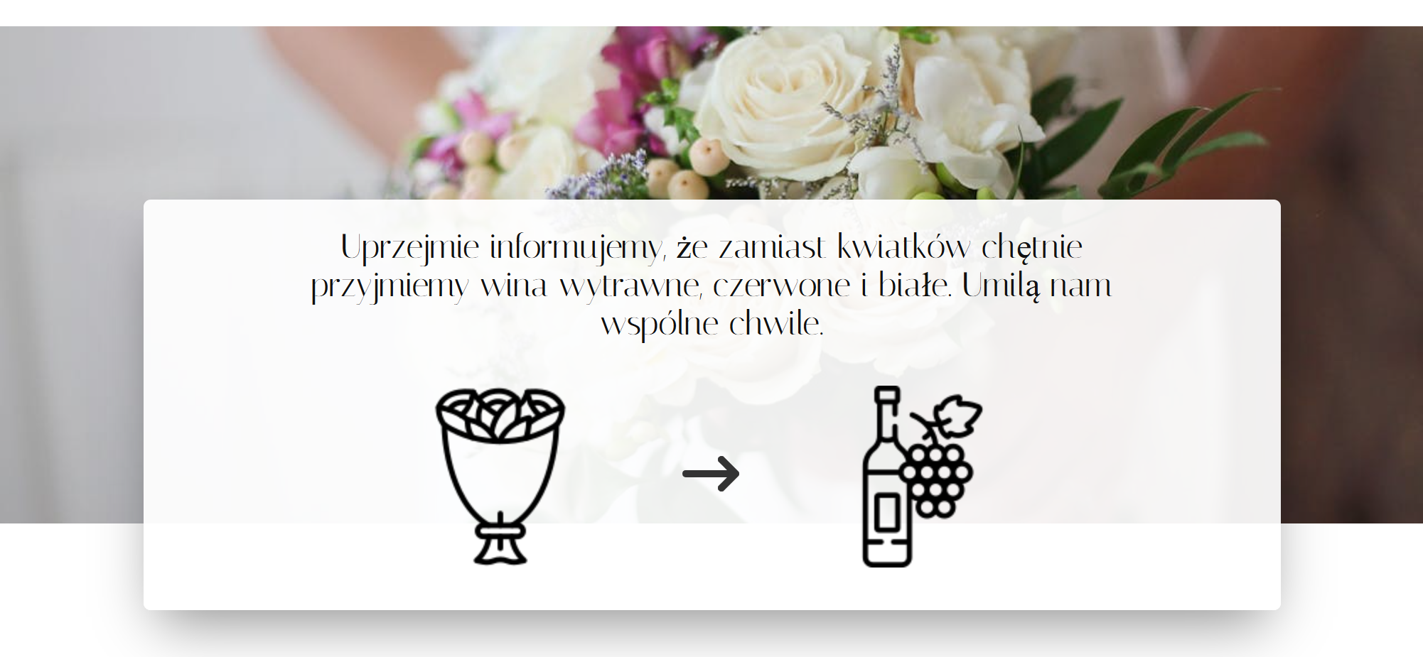 Blok z informacją o prezentach z ikonami bukietu oraz butelki wina